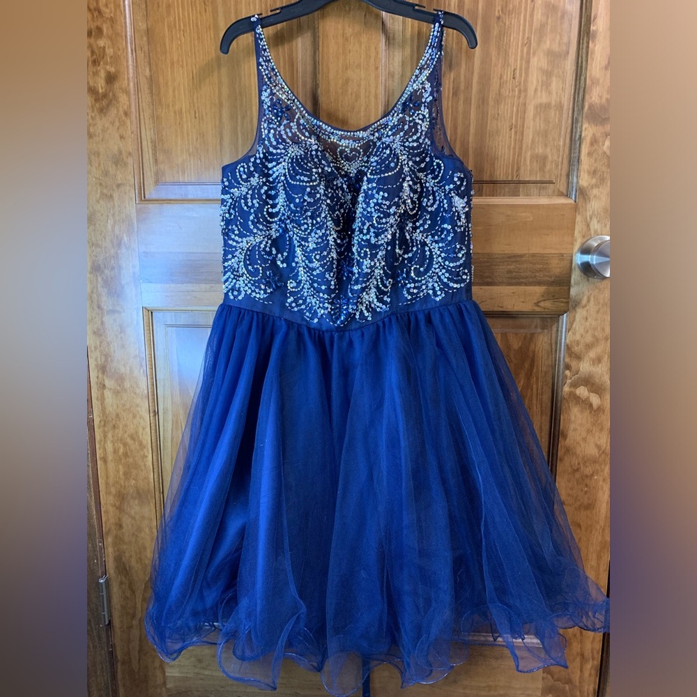 Girls Damas Embellished Navy Blue Sequin party prom corset dress size medium